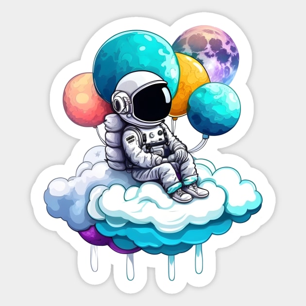 Astronaut Holding Planet Balloons Sticker by vamarik